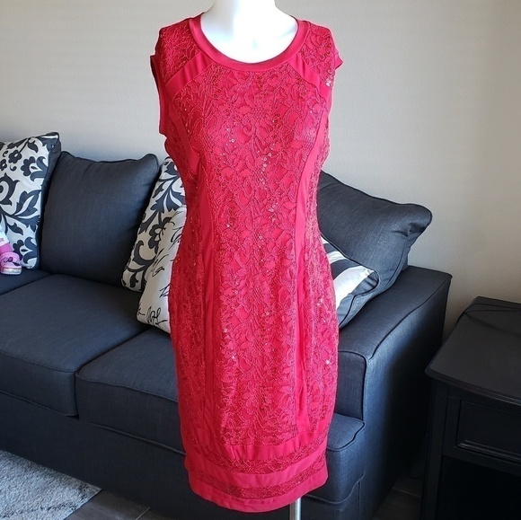 Nwt Candalite Red Sequin lace dress Size S - Picture 1 of 3